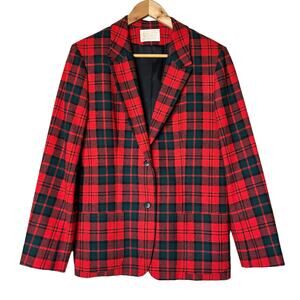 Pendleton Blazer Jacket 100% Virgin Wool Tartan Plaid Vintage‎ Red Green Size 10